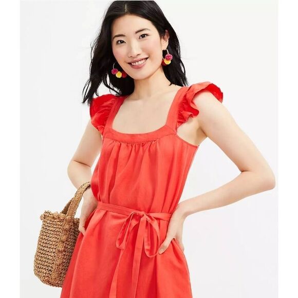 Loft NWT square neck shift pocket linen blend pocket dress size Medium - Picture 1 of 10